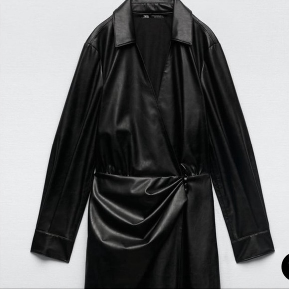 Zara Black Faux Leather Shirt Dress - Picture 14 of 15